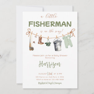 Little Fisherman Fishing Clothesline Baby Shower Invitation