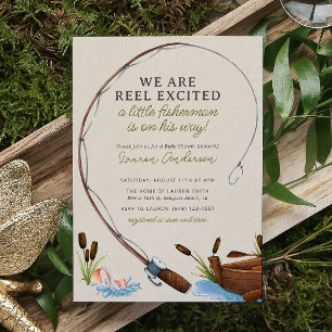 Little Fisherman Watercolor Adventure Baby Shower Invitation