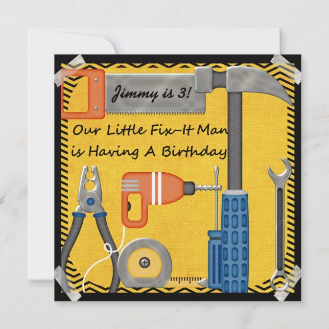 Little Fix-It Man Custom Birthday Invitations (Front)