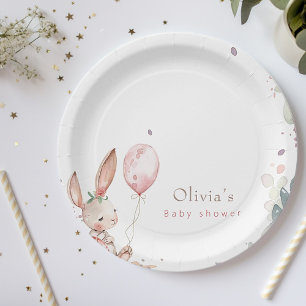 little floral bunny baby shower paper plate