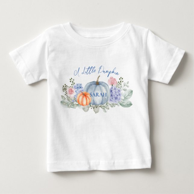 Little Floral Pumpkin Halloween Fall Baby Shower Baby T-Shirt (Front)