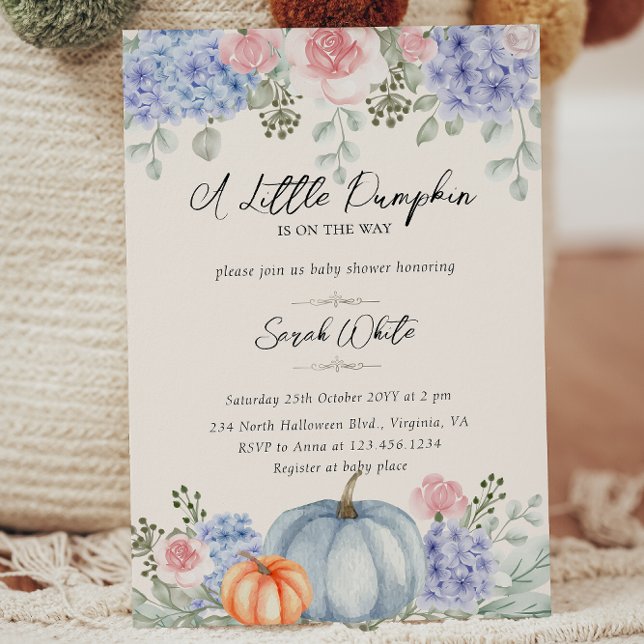 Little Floral Pumpkin Halloween Fall Baby Shower Invitation (Little Floral Pumpkin Halloween Fall Baby Shower Invitation)
