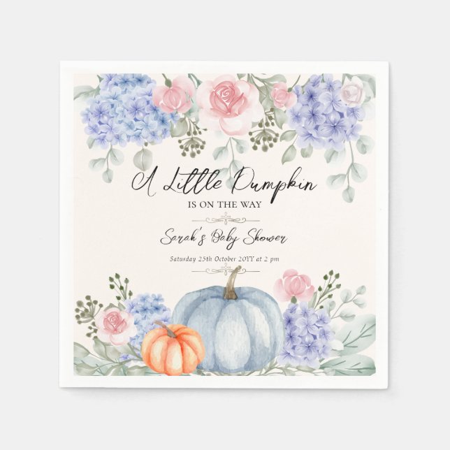 Little Floral Pumpkin Halloween Fall Baby Shower Napkin (Front)
