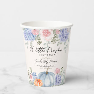 Little Floral Pumpkin Halloween Fall Baby Shower Paper Cups