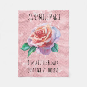Little Flower Pink Rose St. Therese Fleece Blanket