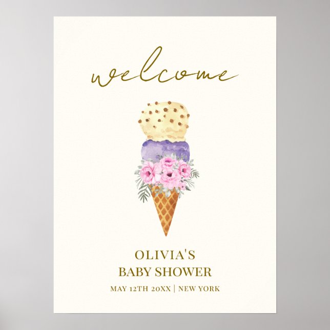 Little Flower Scoop Ice Cream Baby Shower Welcome  Poster (Front)