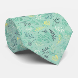 Little Flowers & Leaves Green Floral Pattern Tie