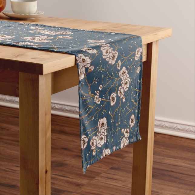 Little flowers light blue pattern short table runner (In Situ)
