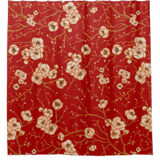 Little flowers on red pattern shower curtain