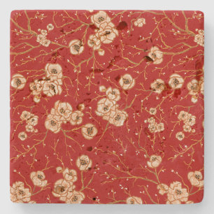 Little flowers on red pattern stone coaster