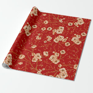 Little flowers on red pattern wrapping paper