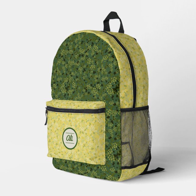 Little Flowers yellow and green background Printed Backpack (Back Corner Right)