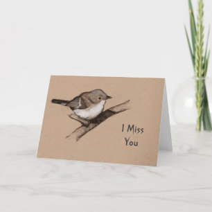 Little fluffy Bird: Charcoal Drawing: Miss You Card