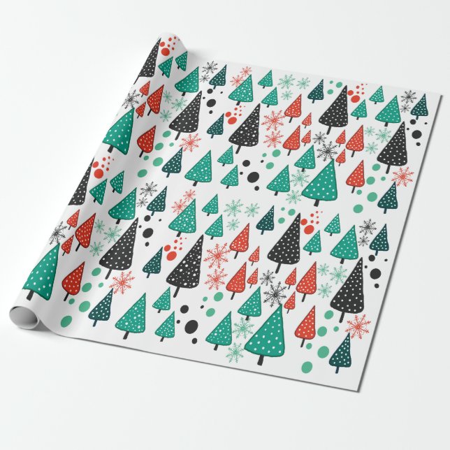 Little Forest Green-Orange wrapping paper  (Unrolled)
