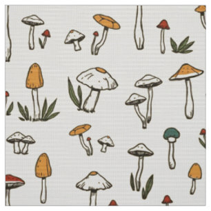 Little Forest Mushrooms on a Beige Background Fabric
