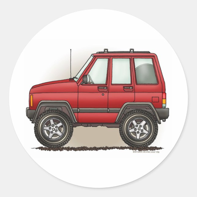 Little Four Wheel SUV Car Classic Round Sticker (Front)