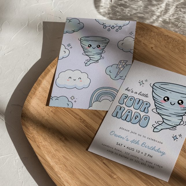 Little Fournado Blue Tornado 4th Birthday Invitation (Creator Uploaded)