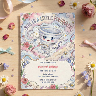 Little Fournado Cute Tornado Girl Birthday Party Invitation