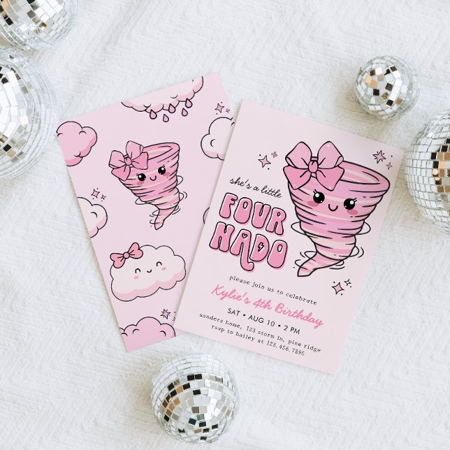 Little Fournado Pink Tornado 4th Birthday Invitation (Creator Uploaded)