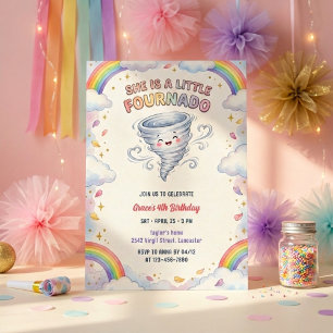 Little Fournado Rainbow Tornado Girls 4th Birthday Invitation