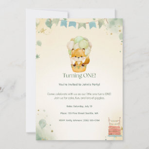 Little Fox 1st Birthday Invitation