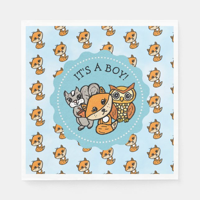 Little Fox and Forest Friends Baby Shower Napkin (Front)
