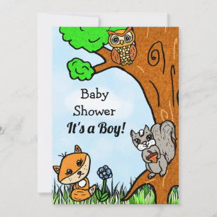 Little Fox and Forest Friends Boy's Baby Shower Invitation