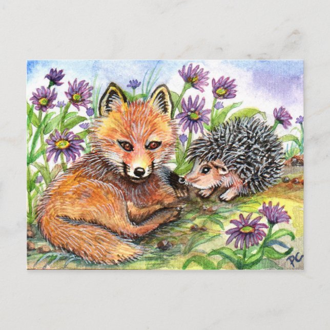 Little Fox And Hedgehog Postcard (Front)