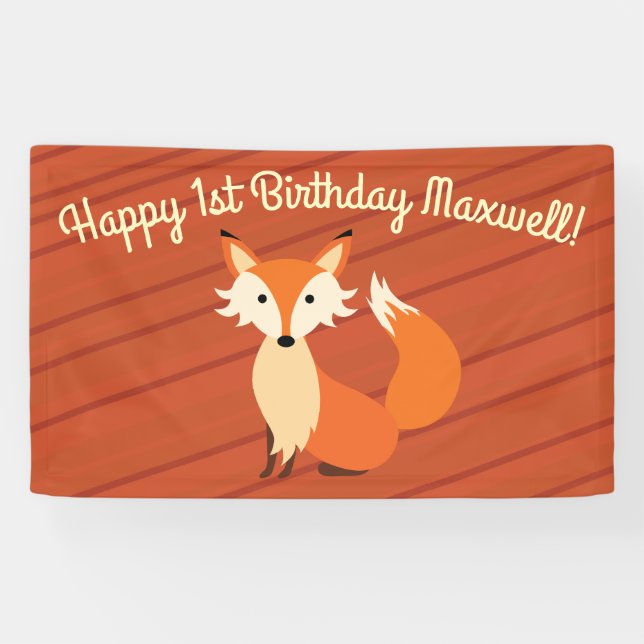 Little Fox Cute Colourful 1st Birthday Party Theme Banner (Horizontal)