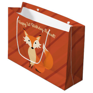 Little Fox Cute Colourful 1st Birthday Party Theme Large Gift Bag