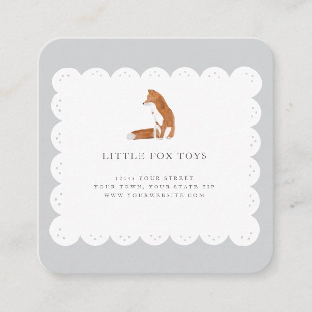 Little Fox Hand Drawn White Scallop Business Card (Front)