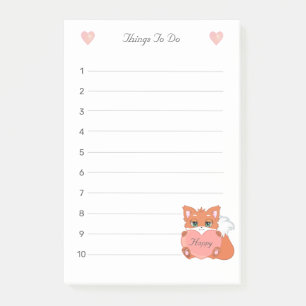 Little Fox & Heart Things To Do Lined Post-it Notes
