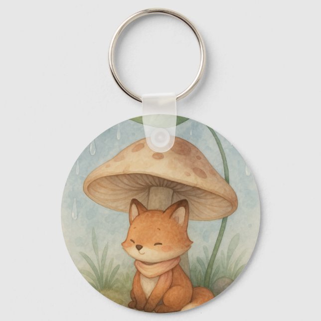 Little Fox in the Rain Key Ring (Front)