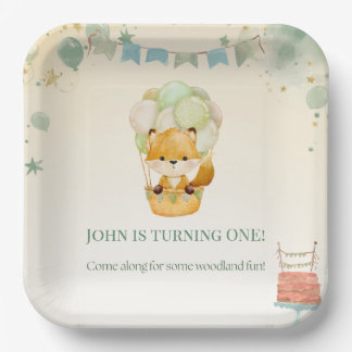 Little Fox in Watercolor Birthday Paper Plates