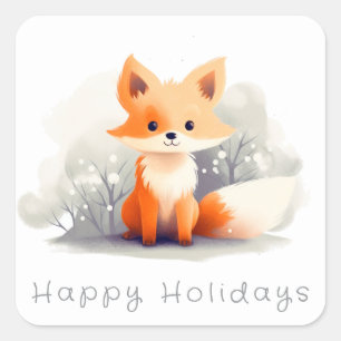 Little fox in winter square sticker