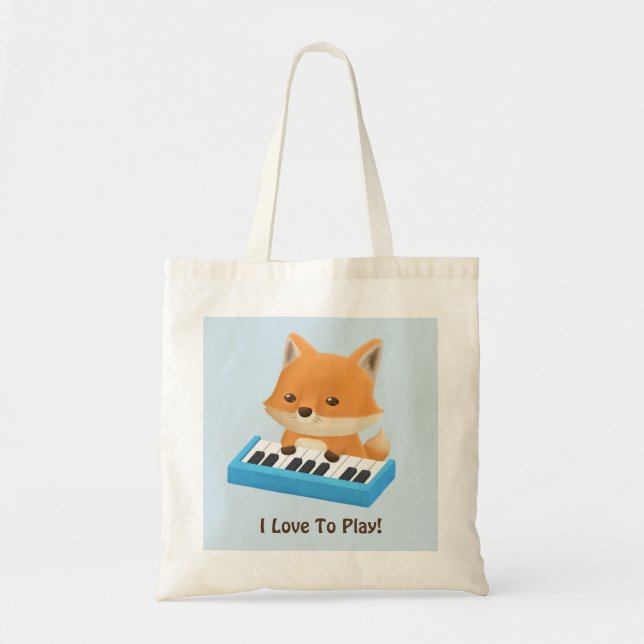 Little Fox Loves to Play Piano Kids Tote Bag (Front)