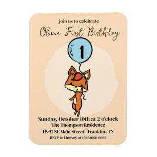 Little Fox with balloons 1st Birthday Magnet