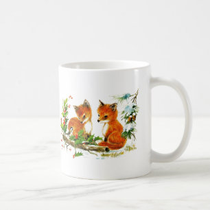 Little Foxes and Chickadee in the Snow Coffee Mug