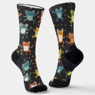 Little Frog Chalk Drawing Pattern Black Socks