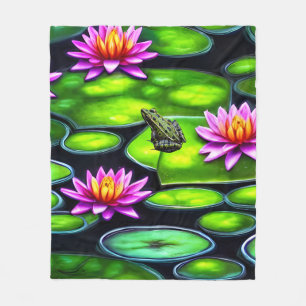 Little Frog on Lily Pad Fleece Blanket