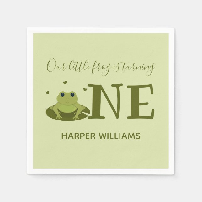 Little Frog Turning One Cute Animal 1st Birthday Napkin (Front)