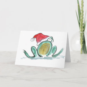 Little Frog wears a Christmas Santa' Hat Holiday Card