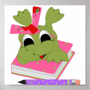 Little Frog With Book and Pencil Poster