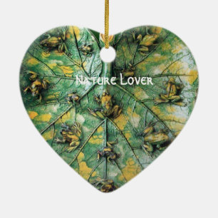 LITTLE FROGS ON A GREEN LEAF CERAMIC TREE DECORATION