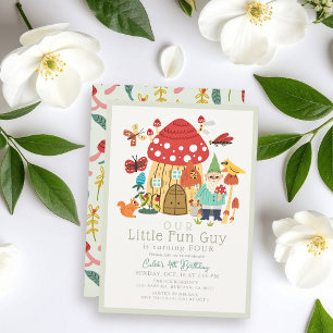 Little Fun Guy Gnome Mushroom Boy Birthday Invitation