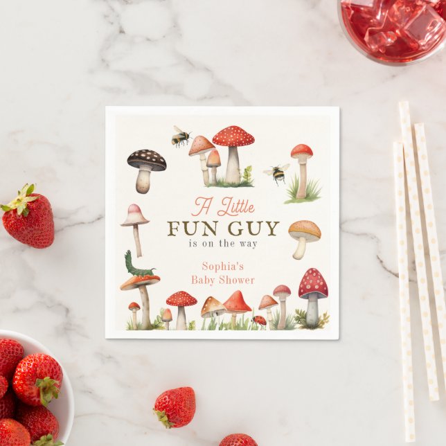 Little Fun Guy Mushroom Bee Boy Baby Shower Napkin (Insitu)
