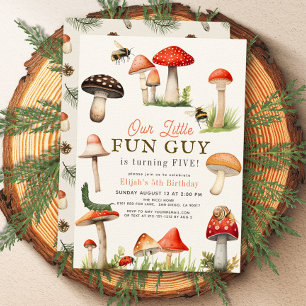Little Fun Guy Mushroom Bee Boy Birthday Invitation