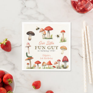 Little Fun Guy Mushroom Bee Boy Birthday Napkin