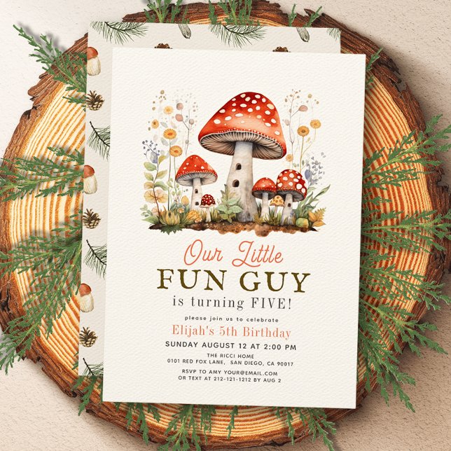 Little Fun Guy Mushroom Boy Birthday Invitation (Creator Uploaded)