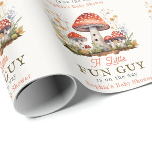 Little Fun Guy Mushroom Floral Boy Baby Shower Wrapping Paper